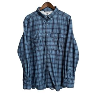 Aftco polyester shirt men's XL blue plaid Aftech outdoor fish nautical roll tab